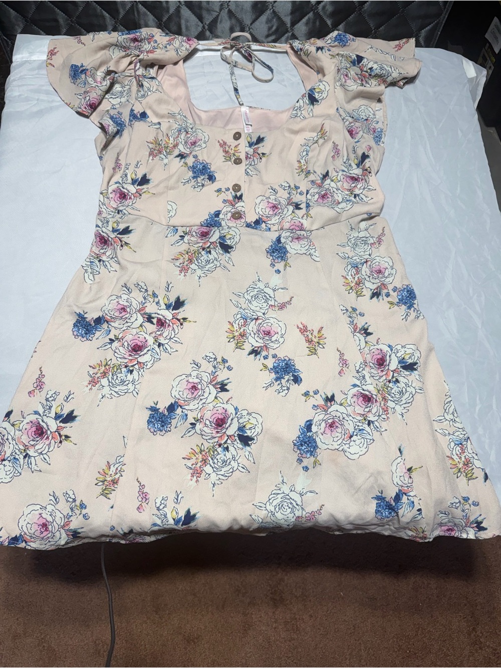 Xhilaration Blush Floral Mini Dress with Blue & Pink Accents